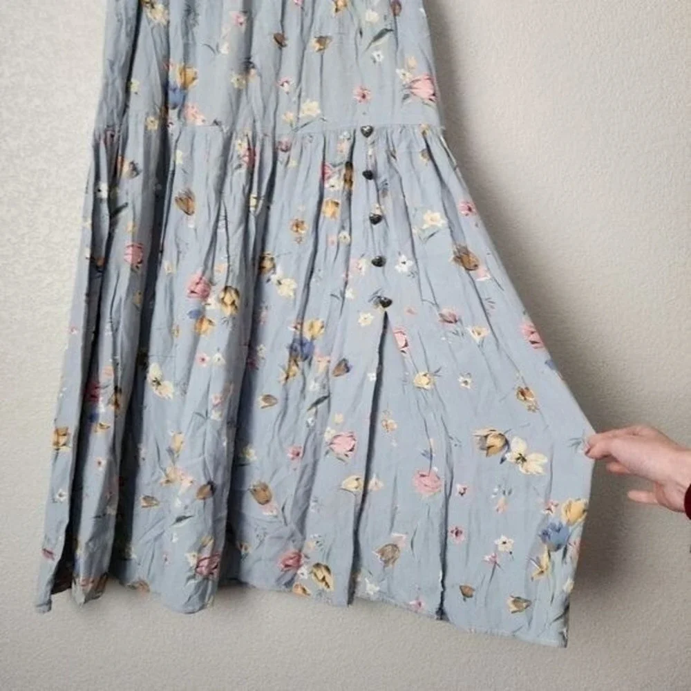 SURREALIST 90s Crinkle Floral Midi Skirt Heart Buttons Cottagecore Romantic‎